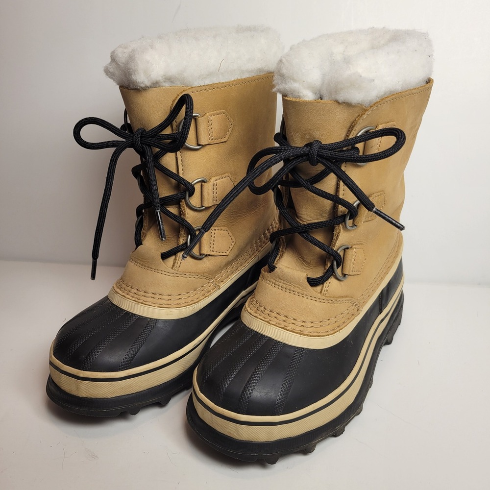 Sorel Caribou Winter Snow Boots Kids 3 Tan Black Waterproof Insulated